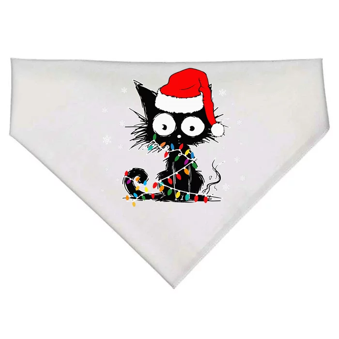 Funny Black Cat Christmas Lights Santa Hat Xmas USA-Made Doggie Bandana