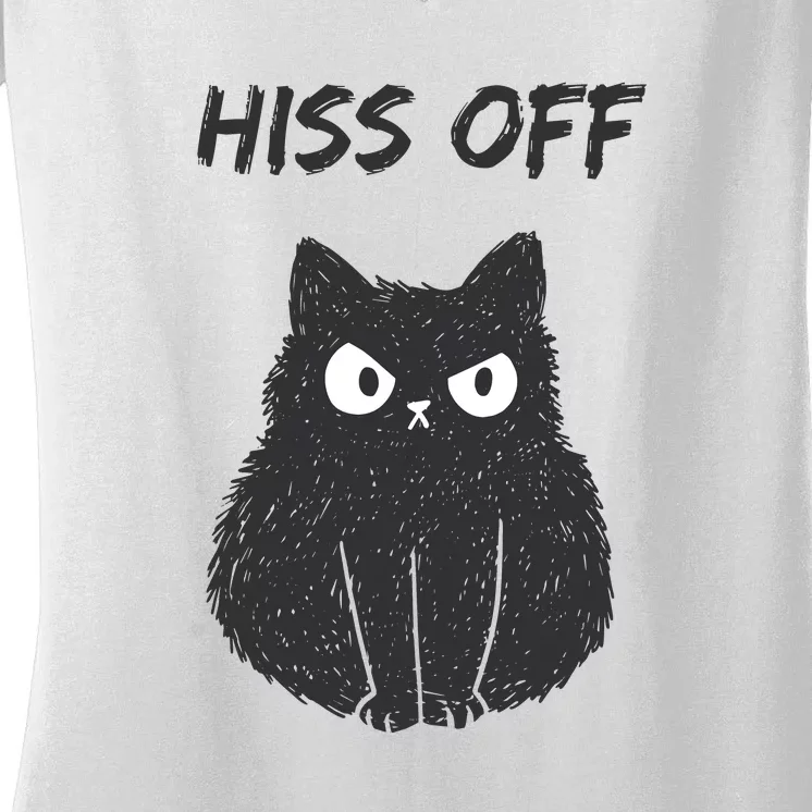 Funny Black Cat Hiss Off Meow Cat Moody People Sassy Person Women's V-Neck T-Shirt