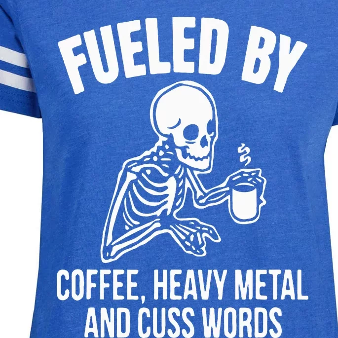 Fueled By Coffee Heavy Metal And Cuss Words Skull Skeleton Enza Ladies Jersey Football T-Shirt