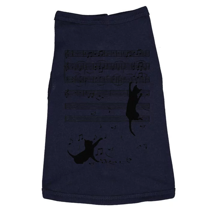 Funny Black Cat Climbing Playing Sheet Music Note Gift Idea Doggie Tank