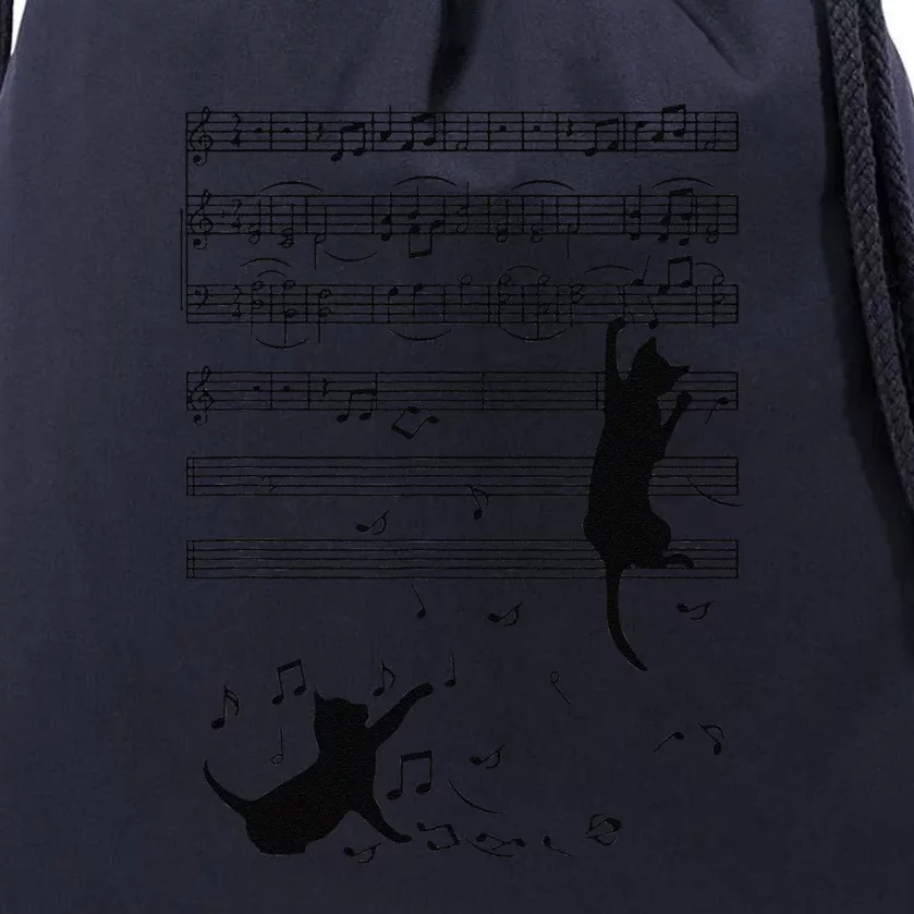 Funny Black Cat Climbing Playing Sheet Music Note Gift Idea Drawstring Bag