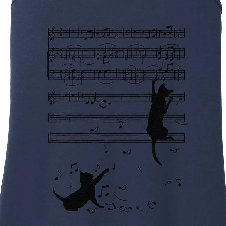 Funny Black Cat Climbing Playing Sheet Music Note Gift Idea Ladies Essential Tank