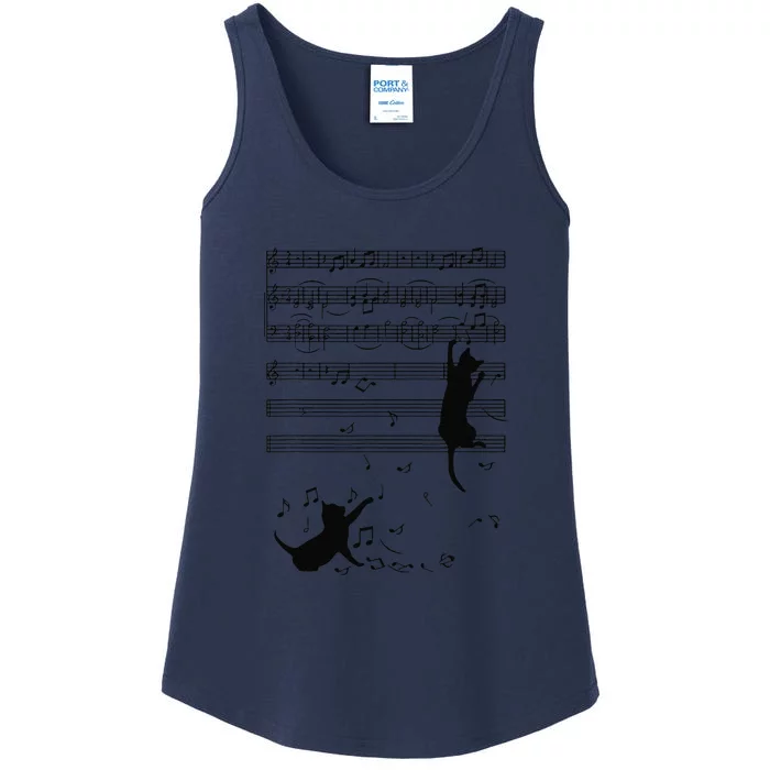 Funny Black Cat Climbing Playing Sheet Music Note Gift Idea Ladies Essential Tank