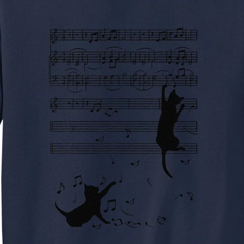 Funny Black Cat Climbing Playing Sheet Music Note Gift Idea Tall Sweatshirt