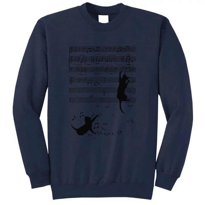 Funny Black Cat Climbing Playing Sheet Music Note Gift Idea Tall Sweatshirt