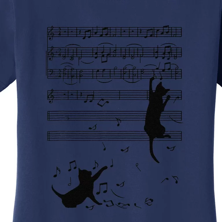 Funny Black Cat Climbing Playing Sheet Music Note Gift Idea Women's T-Shirt