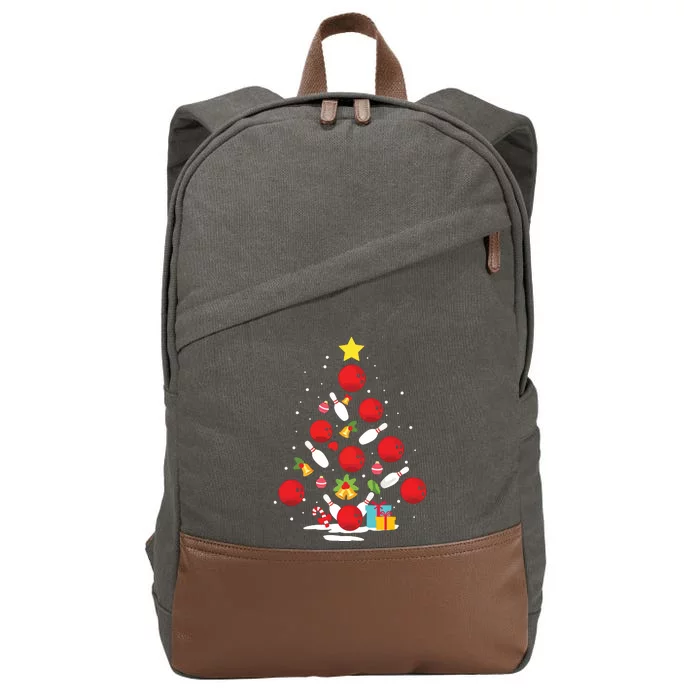 Funny Bowling Christmas Tree Lights Xmas Gifts For Men Women Cotton Canvas Backpack