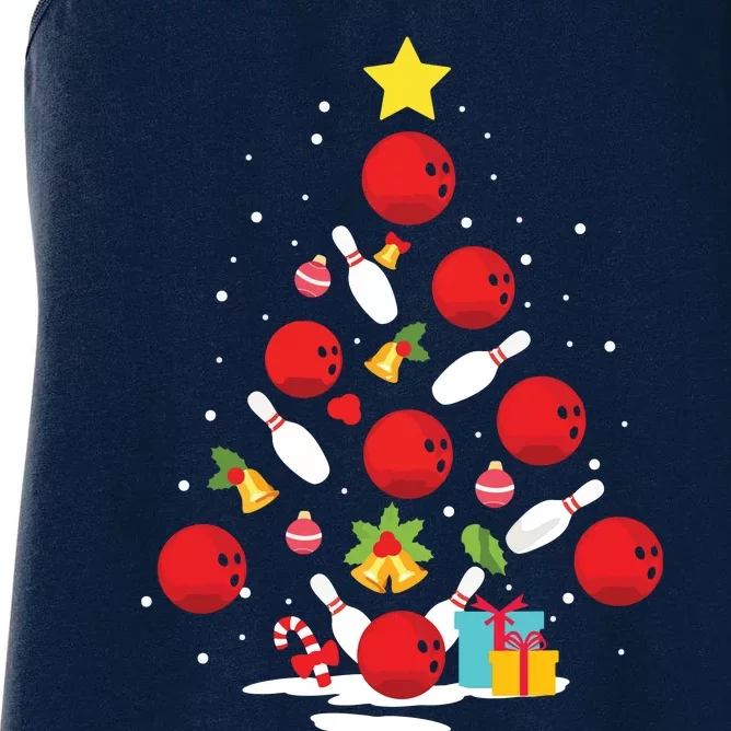 Funny Bowling Christmas Tree Lights Xmas Gifts For Men Women Women's Racerback Tank