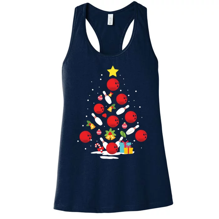 Funny Bowling Christmas Tree Lights Xmas Gifts For Men Women Women's Racerback Tank