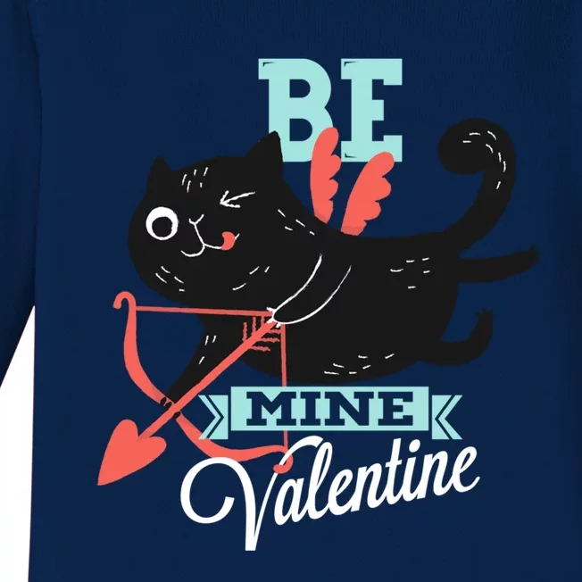 Funny Black Cat Cupid For Valentine's Day Gift Baby Long Sleeve Bodysuit