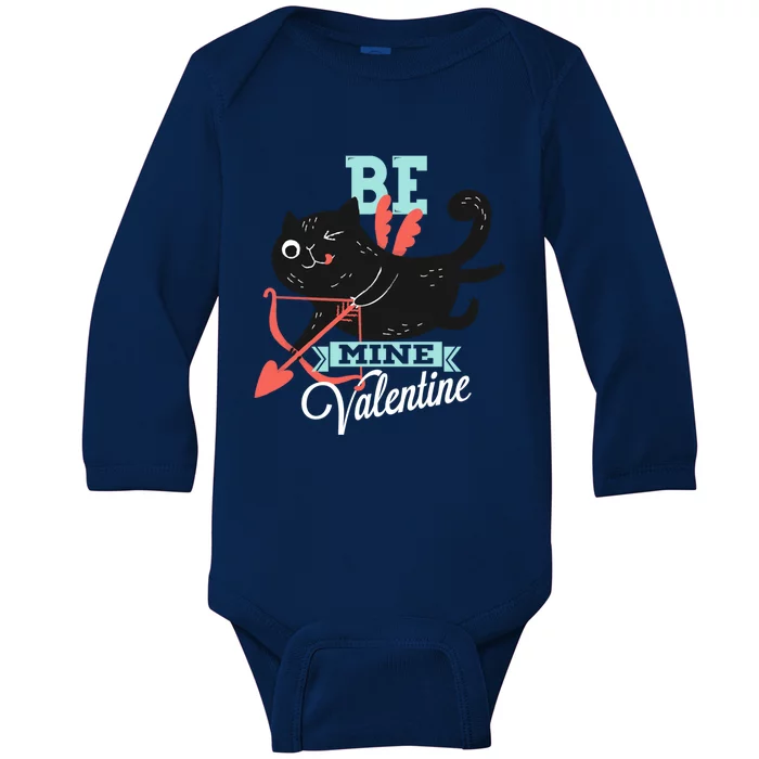 Funny Black Cat Cupid For Valentine's Day Gift Baby Long Sleeve Bodysuit