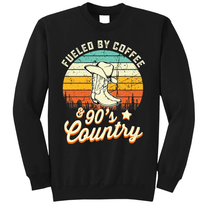 Fueled By Coffee And 90s Country Funny Vintage Sunset Tall Sweatshirt