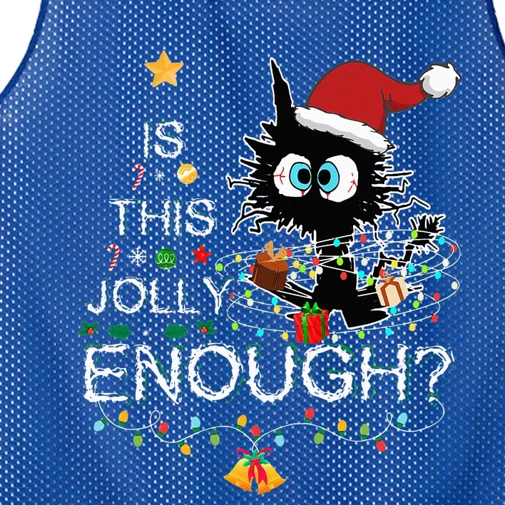 Funny Black Cat Is This Jolly Enough Christmas Santa Xmas Mesh Reversible Basketball Jersey Tank