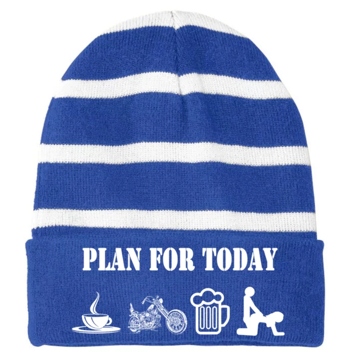 Funny Biker Chopper Motorcycle Plan For Day Gift Striped Beanie with Solid Band