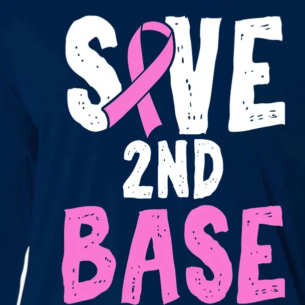 Funny Breast Cancer Awareness Month Save Second 2nd Base Cooling Performance Long Sleeve Crew