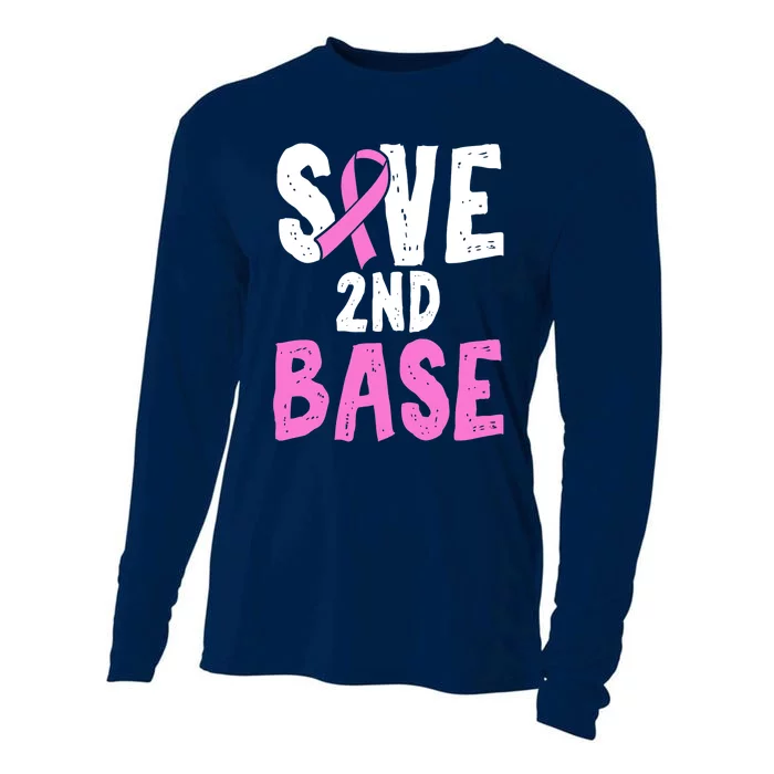 Funny Breast Cancer Awareness Month Save Second 2nd Base Cooling Performance Long Sleeve Crew