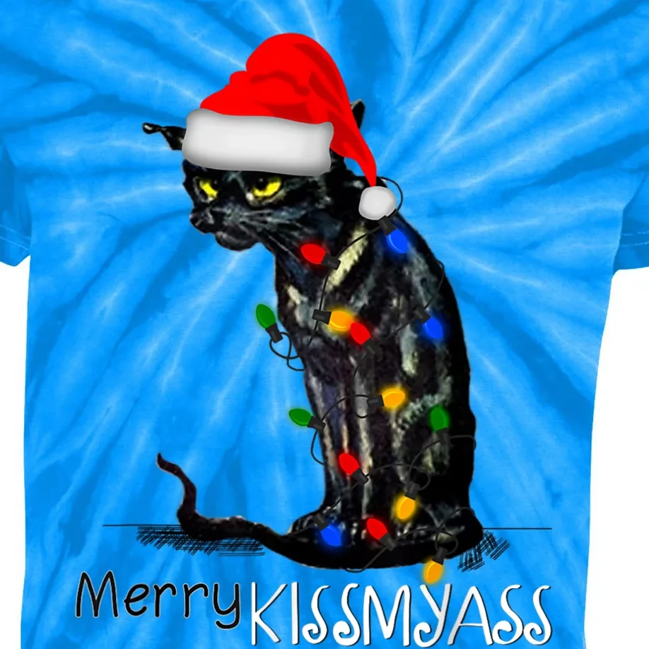 Funny Black Cat Merry Myass Xmas Chritsmas Gift Kids Tie-Dye T-Shirt