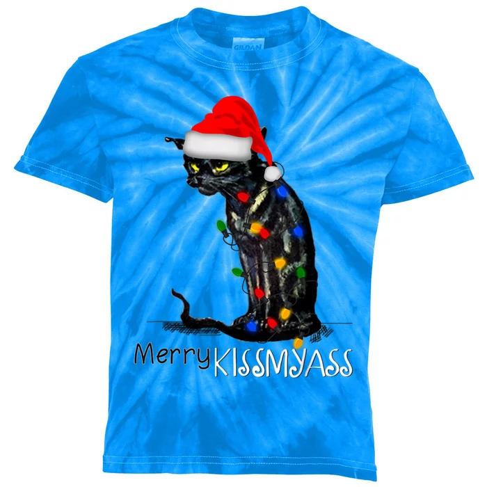 Funny Black Cat Merry Myass Xmas Chritsmas Gift Kids Tie-Dye T-Shirt