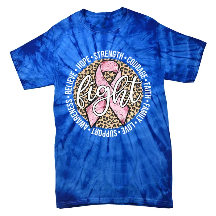 Fight Breast Cancer Awareness Pink Ribbon Leopard Gift Tie-Dye T-Shirt