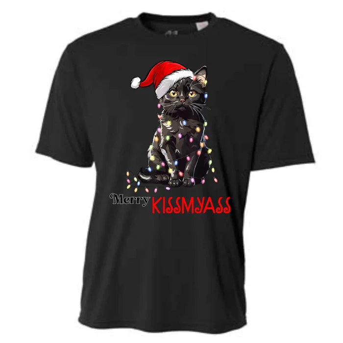 Funny Black Cat Merry Kissmyass Xmas Pajamas Chritsmas Cooling Performance Crew T-Shirt