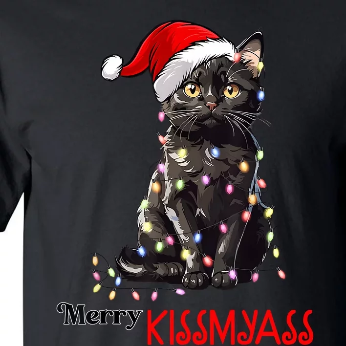 Funny Black Cat Merry Kissmyass Xmas Pajamas Chritsmas Tall T-Shirt