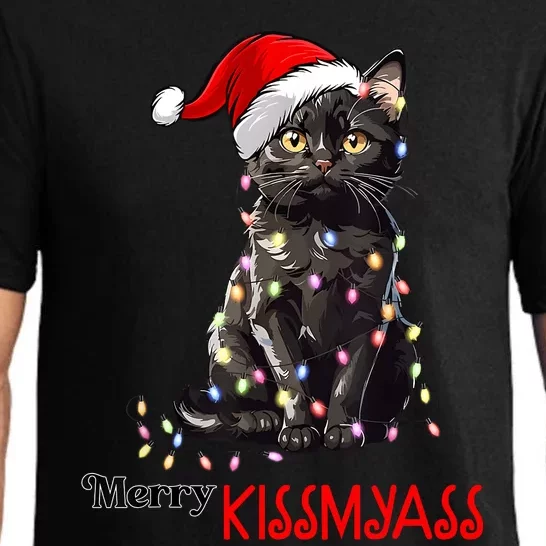 Funny Black Cat Merry Kissmyass Xmas Pajamas Chritsmas Pajama Set