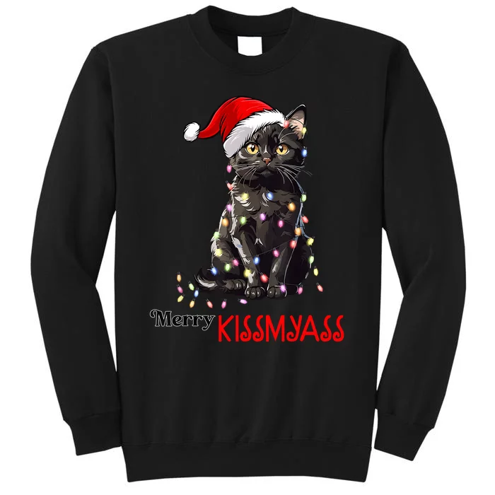 Funny Black Cat Merry Kissmyass Xmas Pajamas Chritsmas Tall Sweatshirt