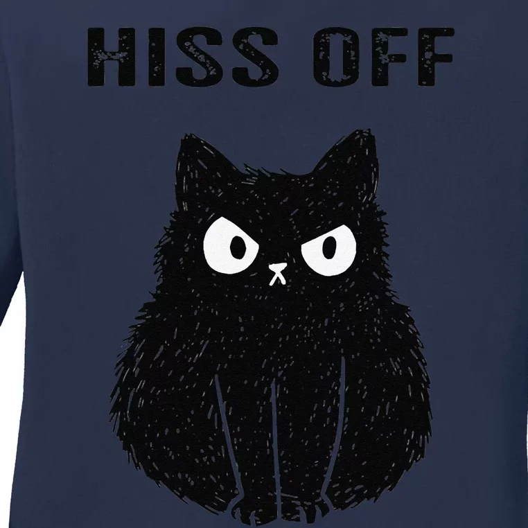 Funny Black Cat Hiss Off Meow Cat Ladies Long Sleeve Shirt