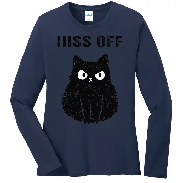 Funny Black Cat Hiss Off Meow Cat Ladies Long Sleeve Shirt