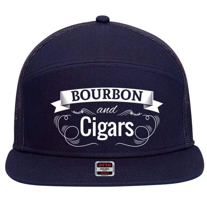 Funny Bourbon Cigar Lover Smoking Whiskey Gift Grandpa Gift 7 Panel Mesh Trucker Snapback Hat