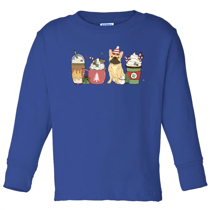 French Bulldog Coffee Latte Winter Christmas Dog Mom Holiday Gift Toddler Long Sleeve Shirt