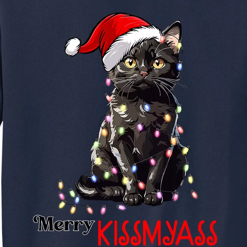 Funny Black Cat Merry Kissmyass Xmas Pajamas Chritsmas Tall Sweatshirt