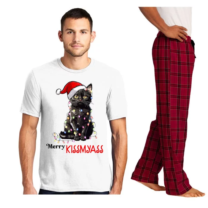 Funny Black Cat Merry Kissmyass Xmas Pajamas Chritsmas Pajama Set