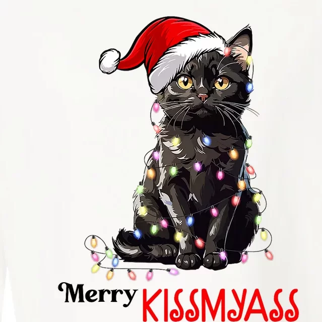 Funny Black Cat Merry Kissmyass Xmas Pajamas Chritsmas Cropped Pullover Crew