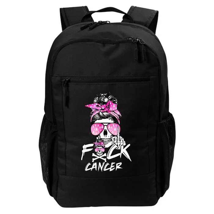 Fuck Breast Cancer Women Warrior Pink Ribbon Messy Bun Hair Daily Commute Backpack