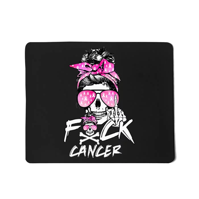 Fuck Breast Cancer Women Warrior Pink Ribbon Messy Bun Hair Mousepad