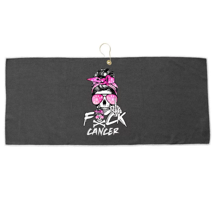 Fuck Breast Cancer Women Warrior Pink Ribbon Messy Bun Hair Large Microfiber Waffle Golf Towel