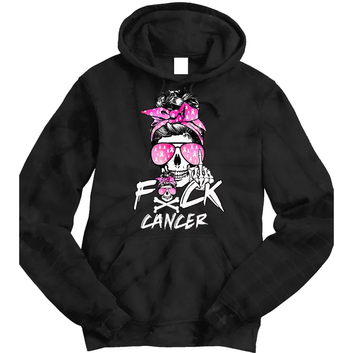 Fuck Breast Cancer  Warrior Pink Ribbon Messy Bun Hair Tie Dye Hoodie