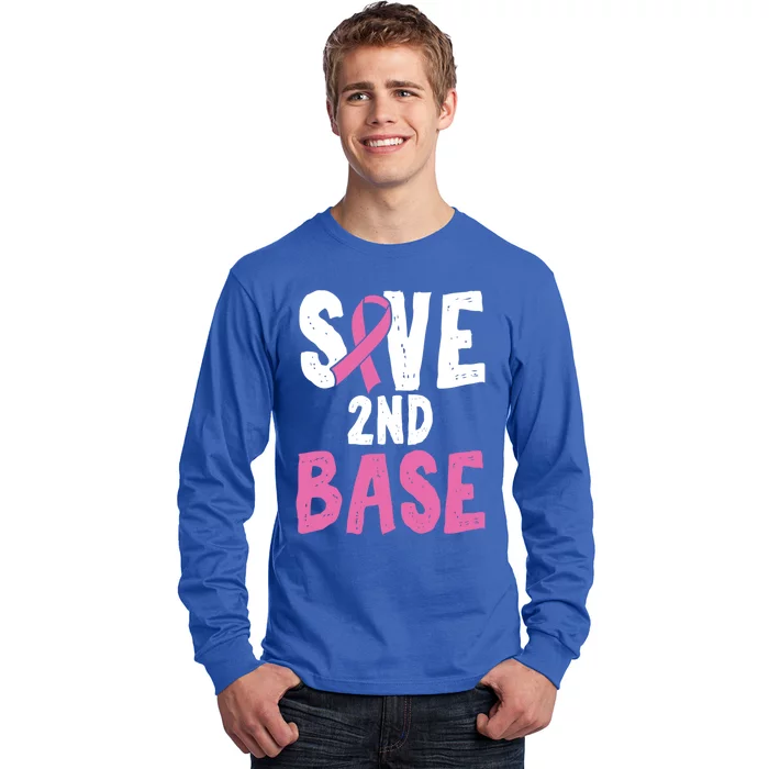 Funny Breast Cancer Awareness Month Save Second 2nd Base Great Gift Long Sleeve Shirt