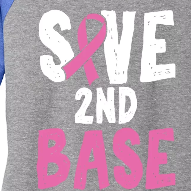 Funny Breast Cancer Awareness Month Save Second 2nd Base Great Gift Women's Tri-Blend 3/4-Sleeve Raglan Shirt