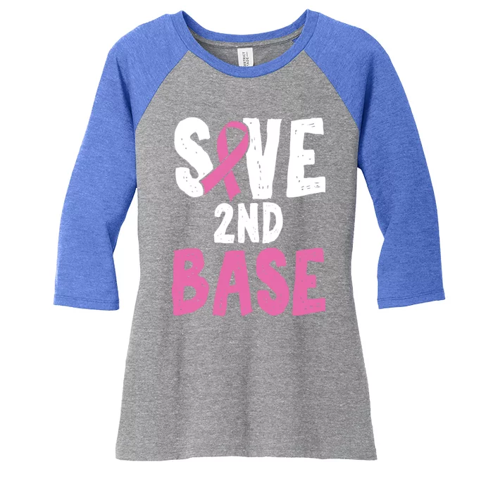 Funny Breast Cancer Awareness Month Save Second 2nd Base Great Gift Women's Tri-Blend 3/4-Sleeve Raglan Shirt