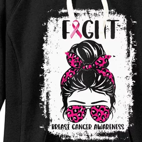 Fight Breast Cancer Awareness Pink Ribbons Messy Bun Women's Fleece Hoodie