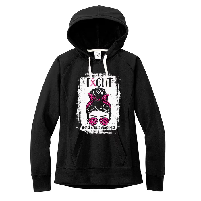 Fight Breast Cancer Awareness Pink Ribbons Messy Bun Women's Fleece Hoodie