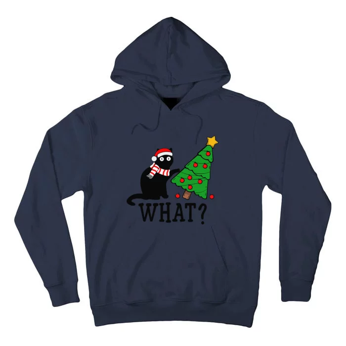 Funny Black Cat Gift Pushing Christmas Tree Over Cat What Tall Hoodie