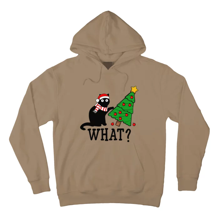 Funny Black Cat Gift Pushing Christmas Tree Over Cat What Hoodie