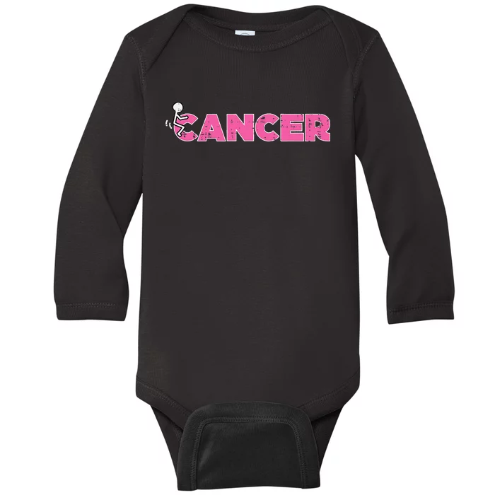 Fuck Breast Cancer Stick Figure Pink Ribbon Awareness Baby Long Sleeve Bodysuit