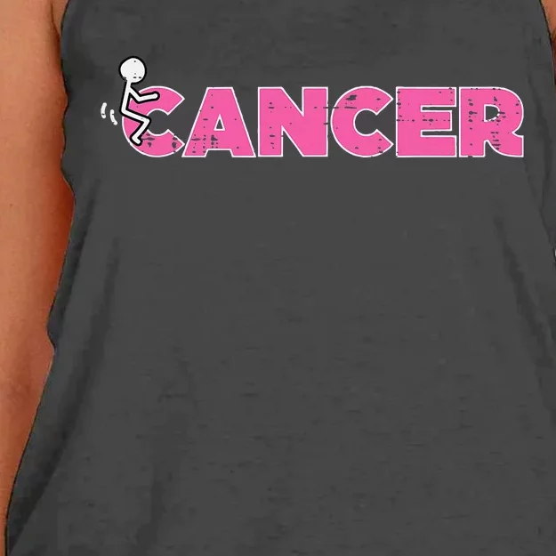 Fuck Breast Cancer Stick Figure Pink Ribbon Awareness Women's Knotted Racerback Tank