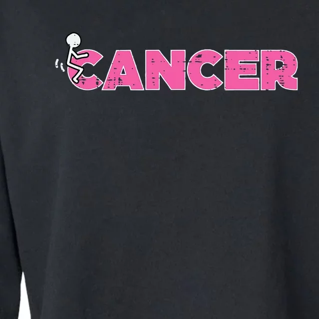 Fuck Breast Cancer Stick Figure Pink Ribbon Awareness Cropped Pullover Crew