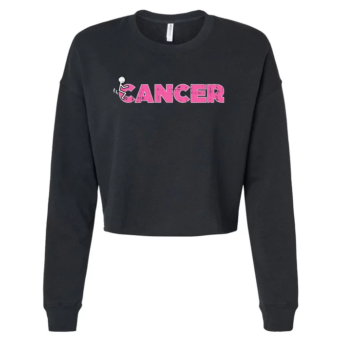 Fuck Breast Cancer Stick Figure Pink Ribbon Awareness Cropped Pullover Crew