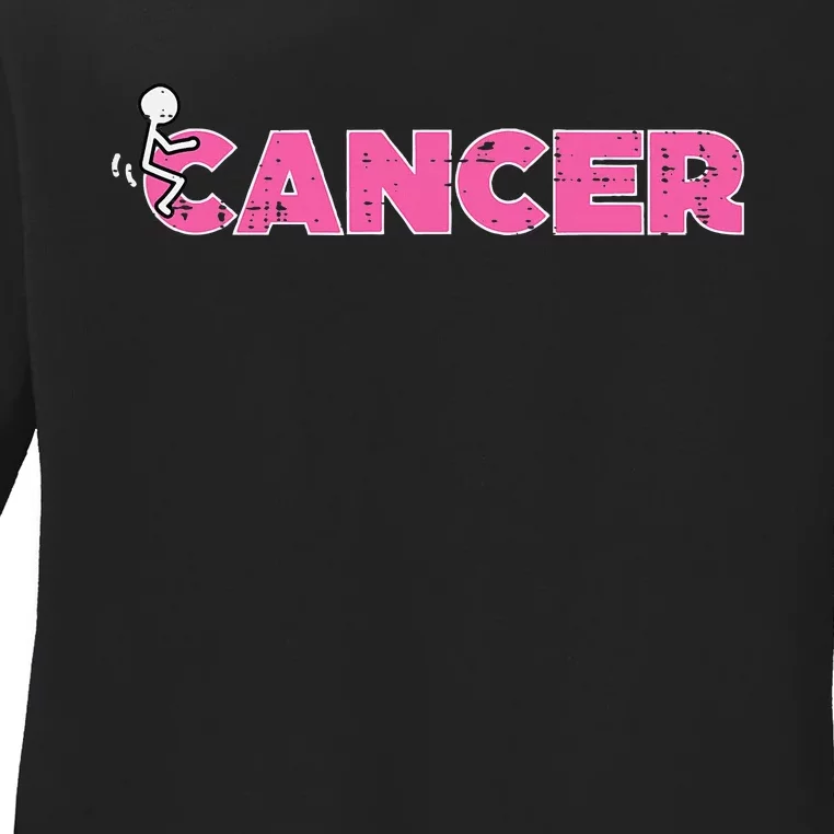 Fuck Breast Cancer Stick Figure Pink Ribbon Awareness Ladies Long Sleeve Shirt